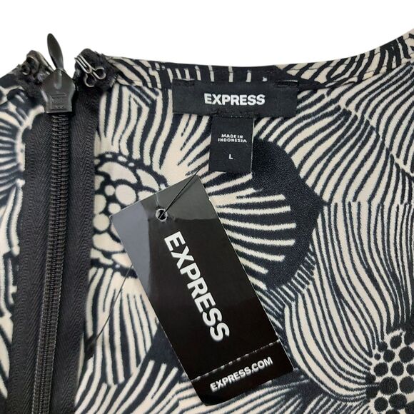 Express Romper Womens Large Black Beige Floral Long Sleeve Tie Front Bohemian - Picture 8 of 13